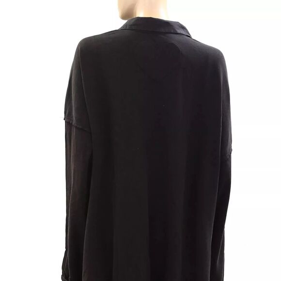 Free People Olivia Sweatshirt Top Collared Oversized Black Pullover S NWT 274440 - Picture 8 of 9